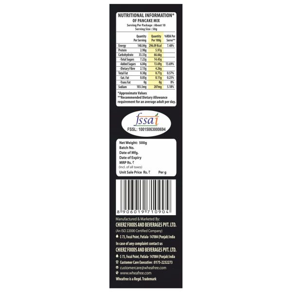 Wheafree Gluten Free Pancake Mix - Nutritional Information