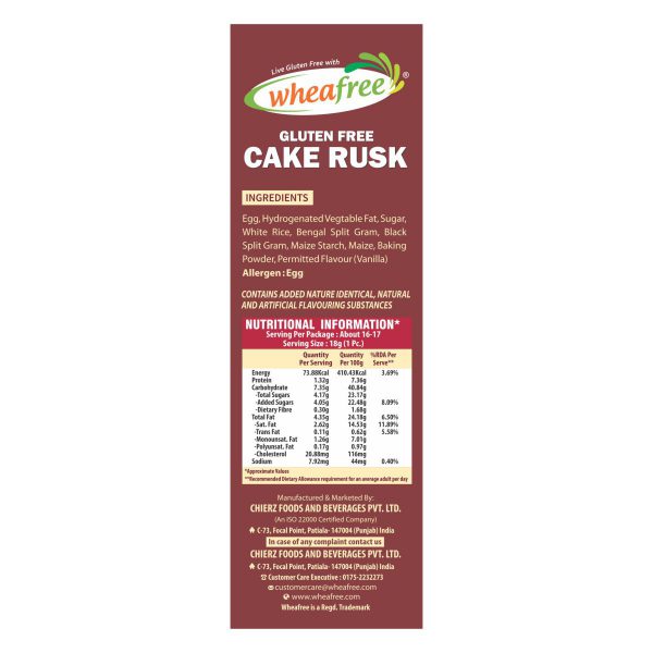 Wheafree Gluten Free Cake Rusk (Egg)