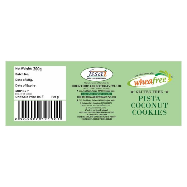 Wheafree Gluten free Pista Coconut Cookies