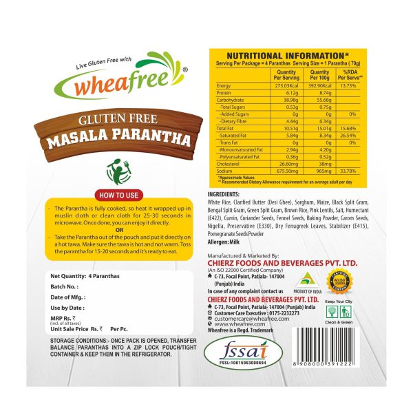 Wheafree Gluten Free Masala Parantha