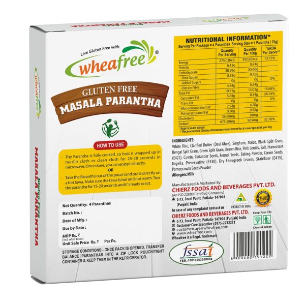 Wheafree Gluten Free Masala Parantha