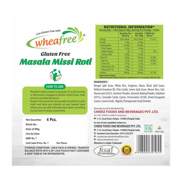 Wheafree Gluten free Ready to eat Masala Missi Roti