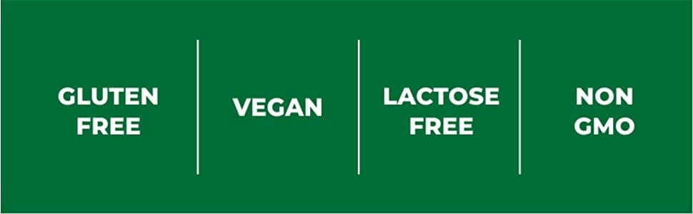 Gluten Free, Vegan, Lactose Free, NON - GMO