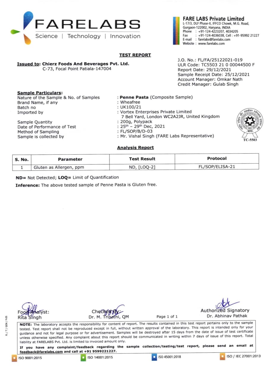 Jan-2022 - Elisa Report for Penne Pasta (External)