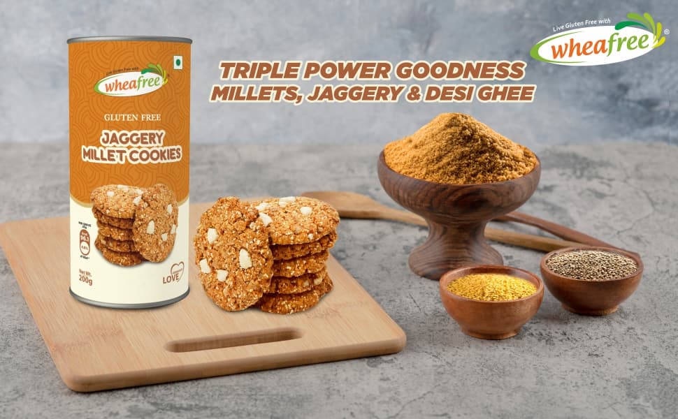 Wheafree Gluten free Jaggery Millet Cookies - Triple Power goodness Millets, Jaggery, & Desi Ghee